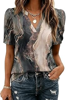 Zeagoo Women Blouses Puff Short Sleeve Tops V Neck Dressy Casual Spring Shirts Boho Floral Cute Clothes 2026