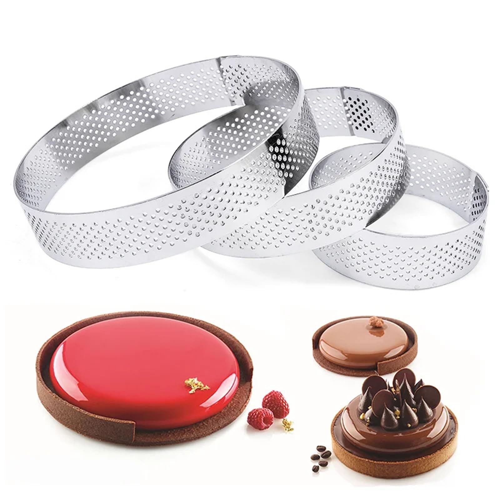 Molde para tartas, Molde de acero inoxidable for tartaletas, 6, 8 y 10 cm, ideal for hacer mousse, pasteles y pan.(8PCS 10CM)
