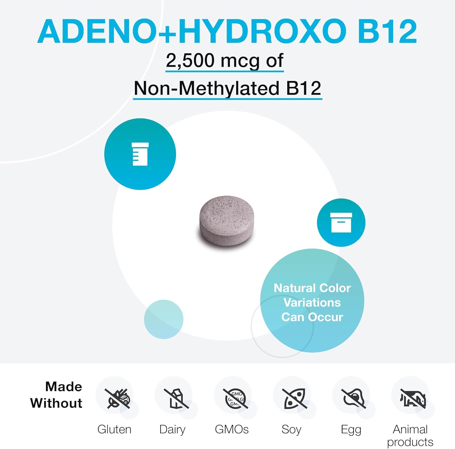 XYMOGEN Adeno+Hydroxo B12 - 2,500 mcg Non-Methylated Vitamin B12 - Nervous System & Cellular Energy Support - Quick-Dissolve Tablets - Fruit Punch Flavor - 60 Tablets