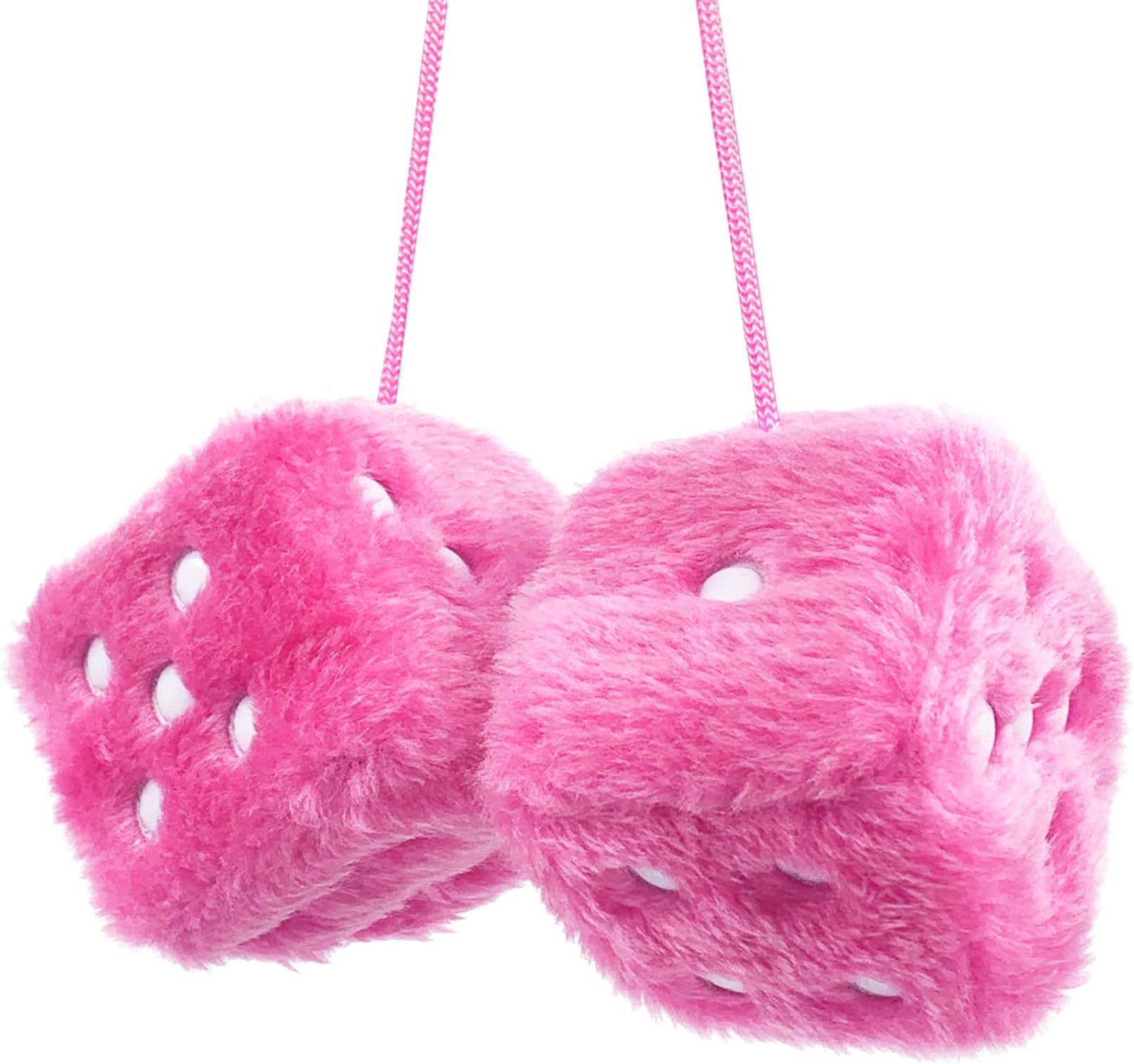 YGMONER Pink Fuzzy Dice for Car Rear View Mirror, Pair of 2.75" Plush Dice Retro Hanging Ornaments Car Interior Rearview Mirror Decor Accessories (Pink)