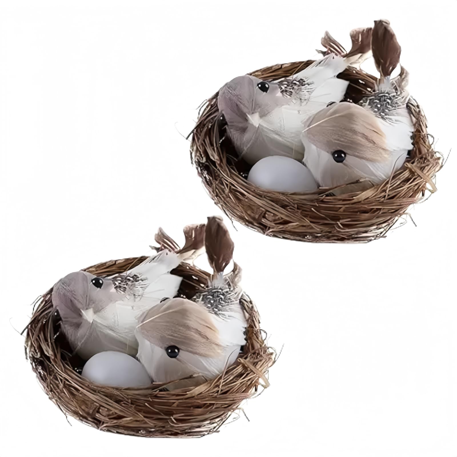 Nlinlin Brown 2Pcs Simulation Bird Nest With Bird And Eggs Decor,Fake Foam Feather Birds,Artificial Birds,For Diy Craft Tree Decoration Artificial Plants And Flowers,Home Decor For Garden Yard Home Party Easter Dec