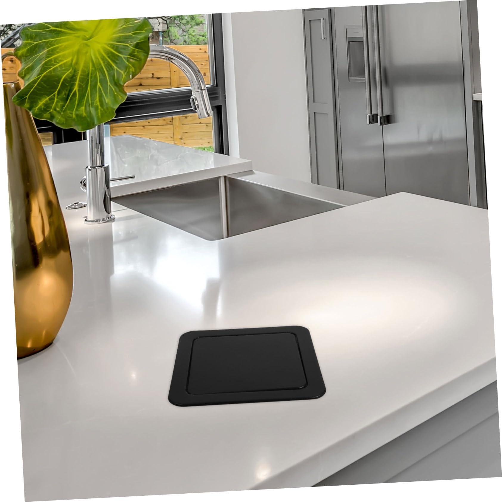 Tapa de Bote de Basura Empotrada Redonda de Acero Inoxidable Negro | Apertura Máxima de 22cm, Diseño Abatible Giratorio, Uso para Encimera y Espacios del Hogar