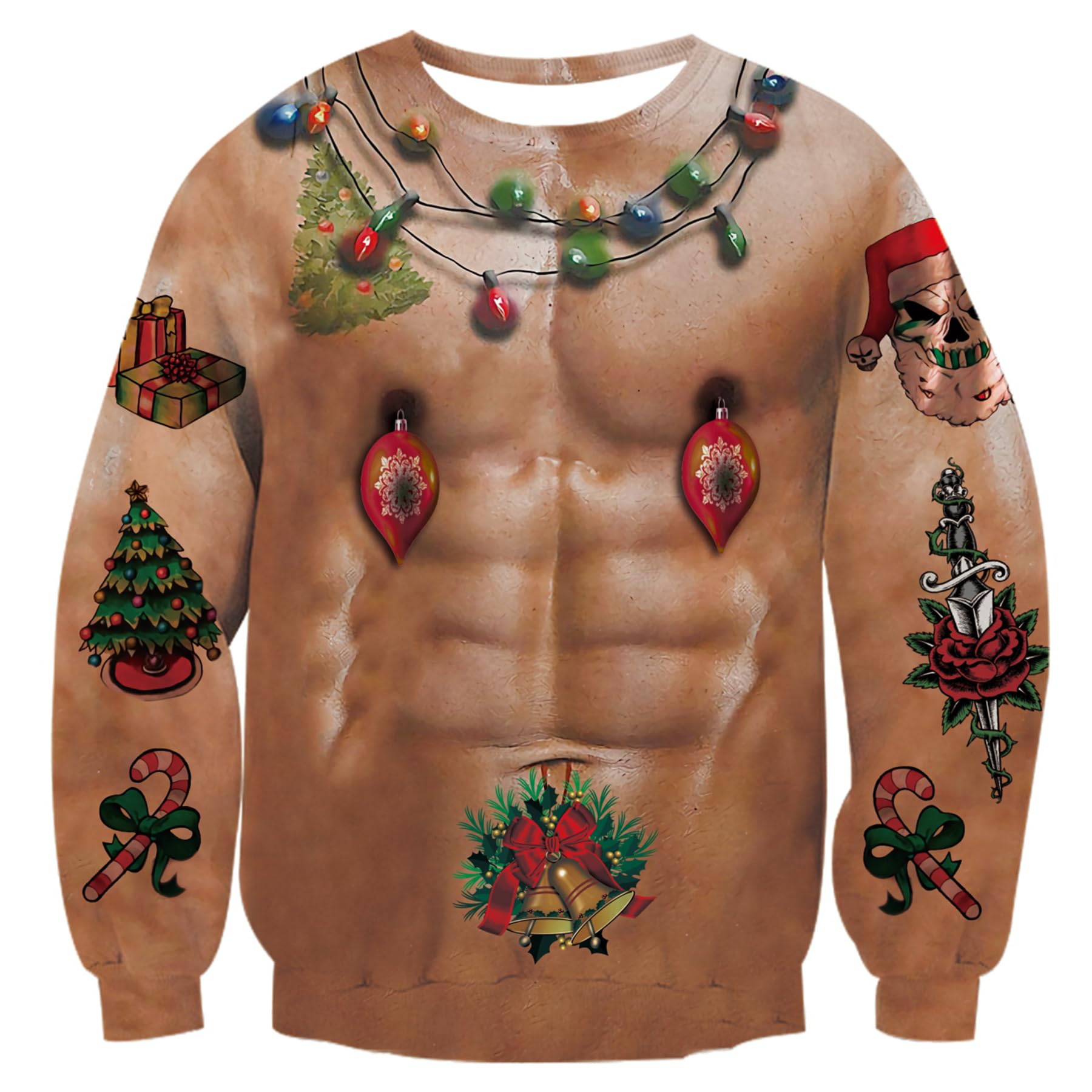 uideazone Mens Ugly Christmas Sweatshirt Funny 3D Print Pullover Shirts XX-Large Brown