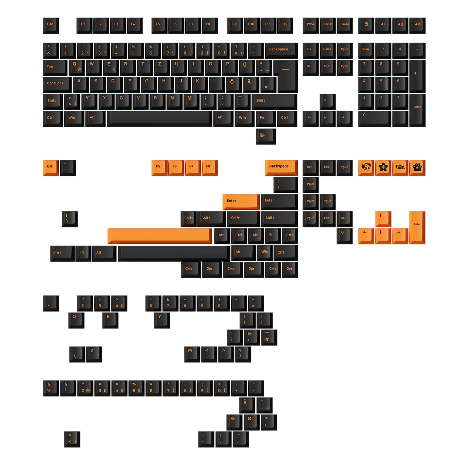 AKKO 210 Key ISO Keycaps PBT Double Shot Cherry Profil Orange Schwarz