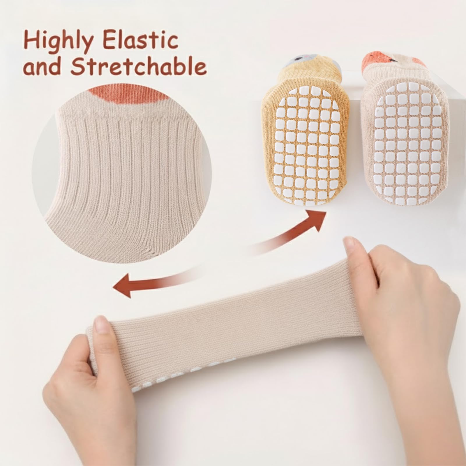 ZYUPHY Calzini Antiscivolo Bambino 5 paia Cotone Calzini Antiscivolo Bambina Ragazze Ragazzi Animali Cartoni Animati Calzini Neonato per 0-5 Anni Bambino