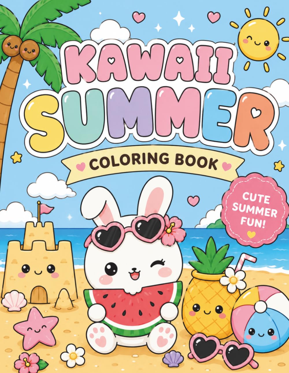 Kawaii Summer Coloring Book: Cute and Easy Summer Coloring Pages Featuring Adorable Animals, Beach Fun, Ice Cream, Tropical Treats, Sunshine, and Happy Vacation Vibes