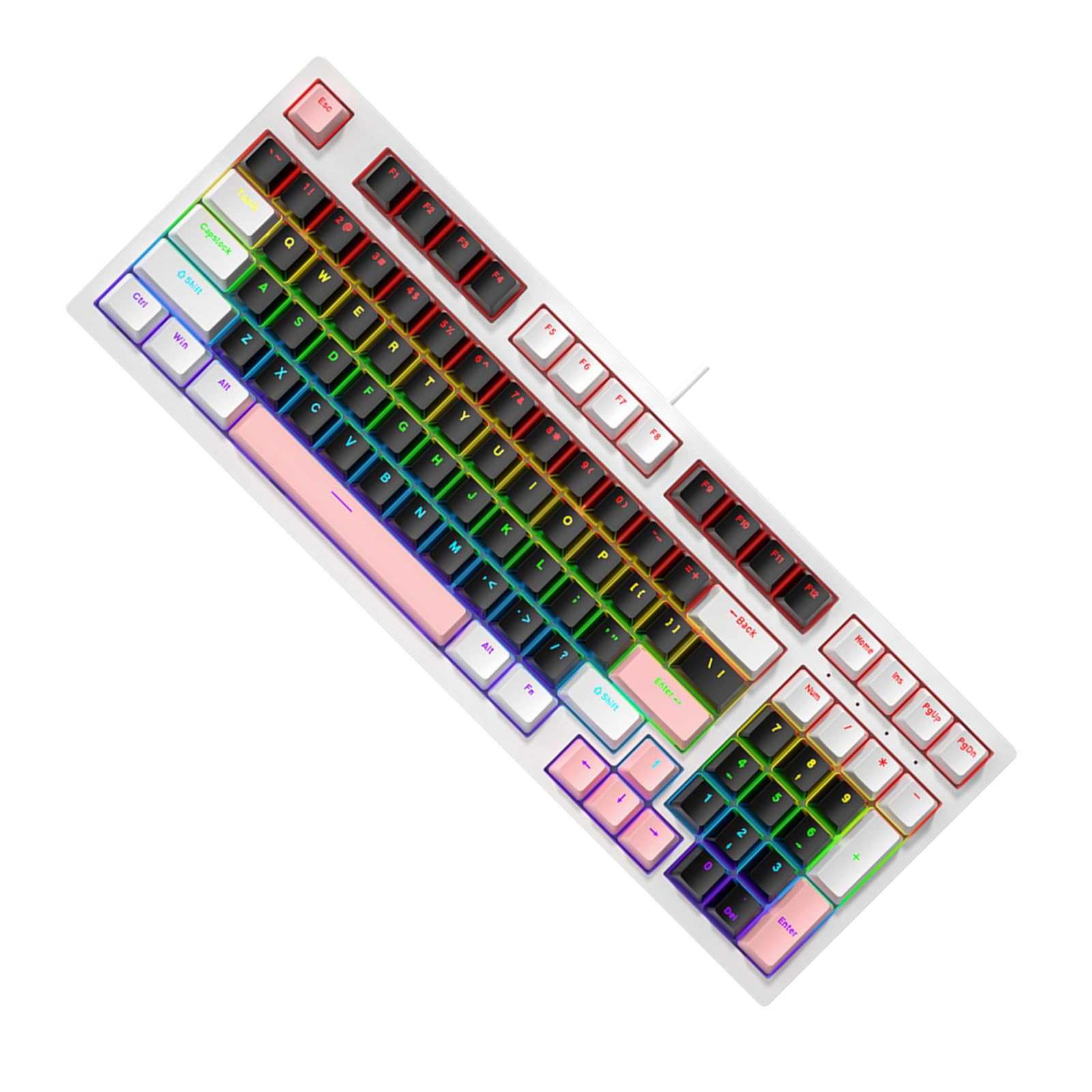 Piccola tastiera meccanica da gioco a 98 tasti con retroilluminazione a LED, tastiera ergonomica per PC Gamers Office Wire