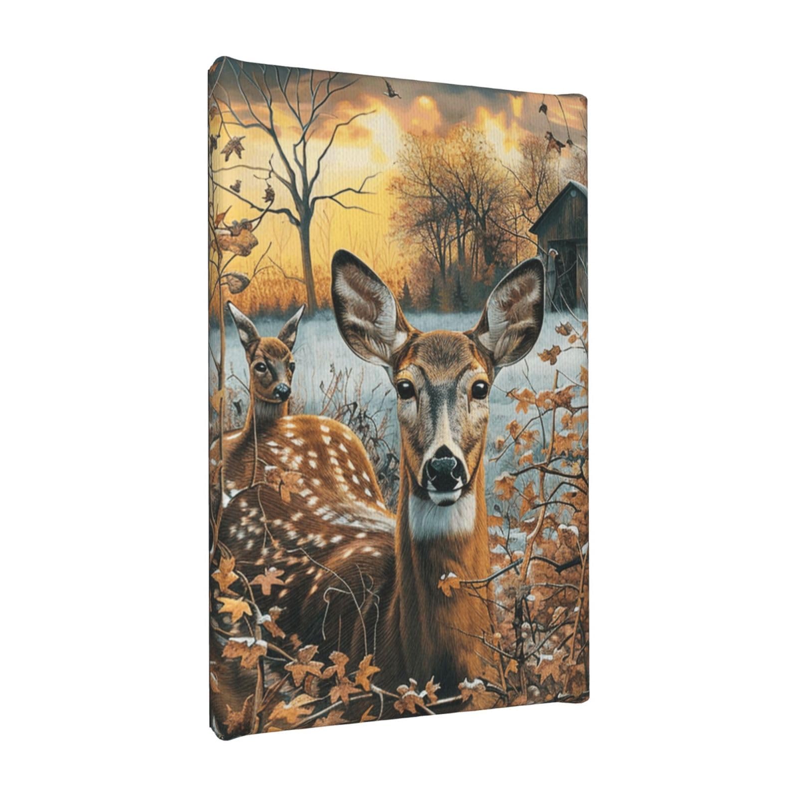 YKLJG Camouflage Deer Printed Wall Art Canvas Painting 20x30 CM Wooden Framed Picture Painting Artwork Prints for Bedroom Kitchen Home Office Decor