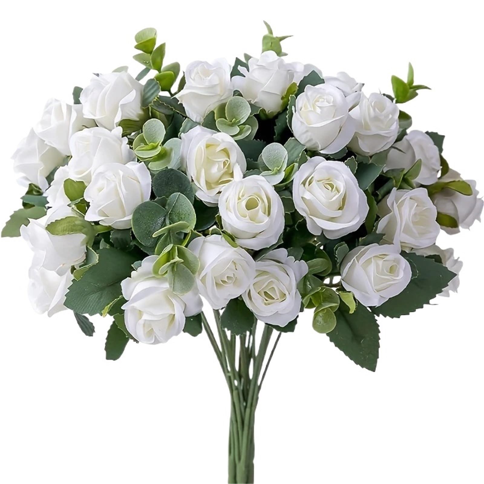 Dcrxz Artificial Flowers 3pcs Artificial Flower Silk Rose white Eucalyptus leaves Peony Bouquet Fake Flower for Wedding Table Party Vase Home Decor(White)