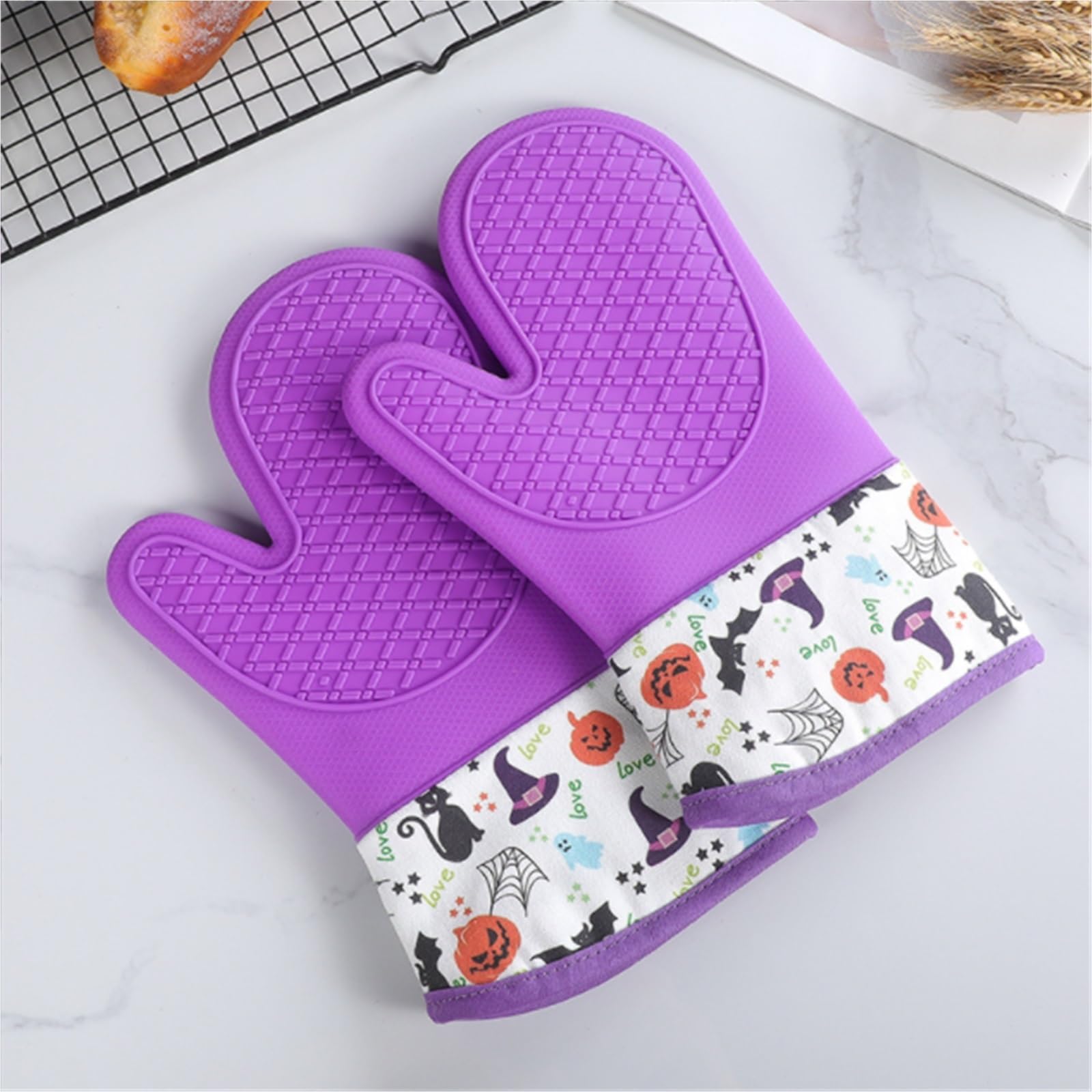 Rękawice Do Gotowania Pieczenia 1 Para Żaroodpornych Rękawic Kuchennych Silikonowe Rękawice Izolacyjne Do Piekarnika Rękawice Do Pieczenia(Purple)