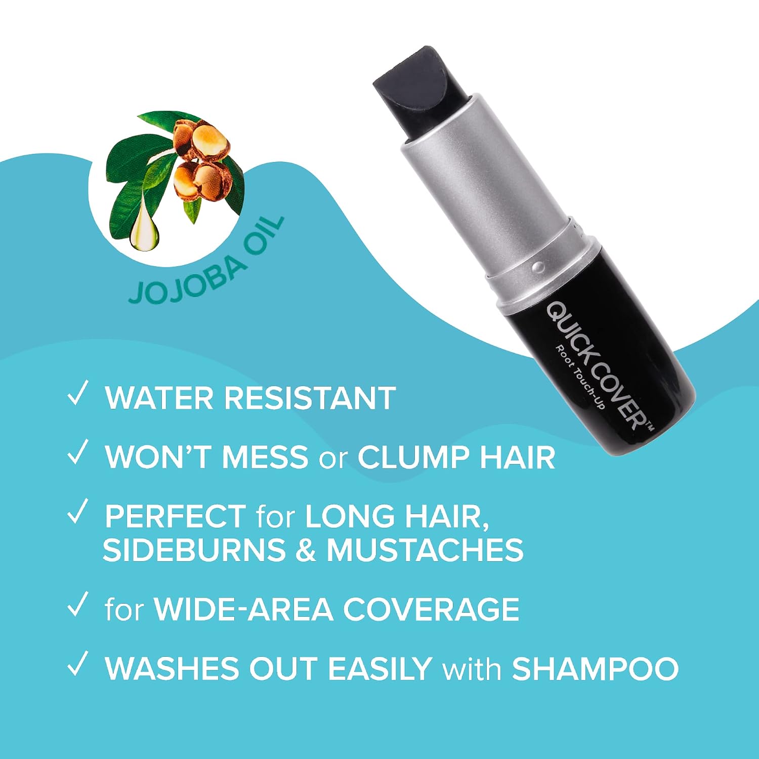RED by Kiss Quick Cover Root Touch Up Stick, Water-Resistant Temporary Gray Hair Concealer with Brush for Roots and Beard, Long-Lasting Coverage, Easy Application (2 Pack, Jet Black)