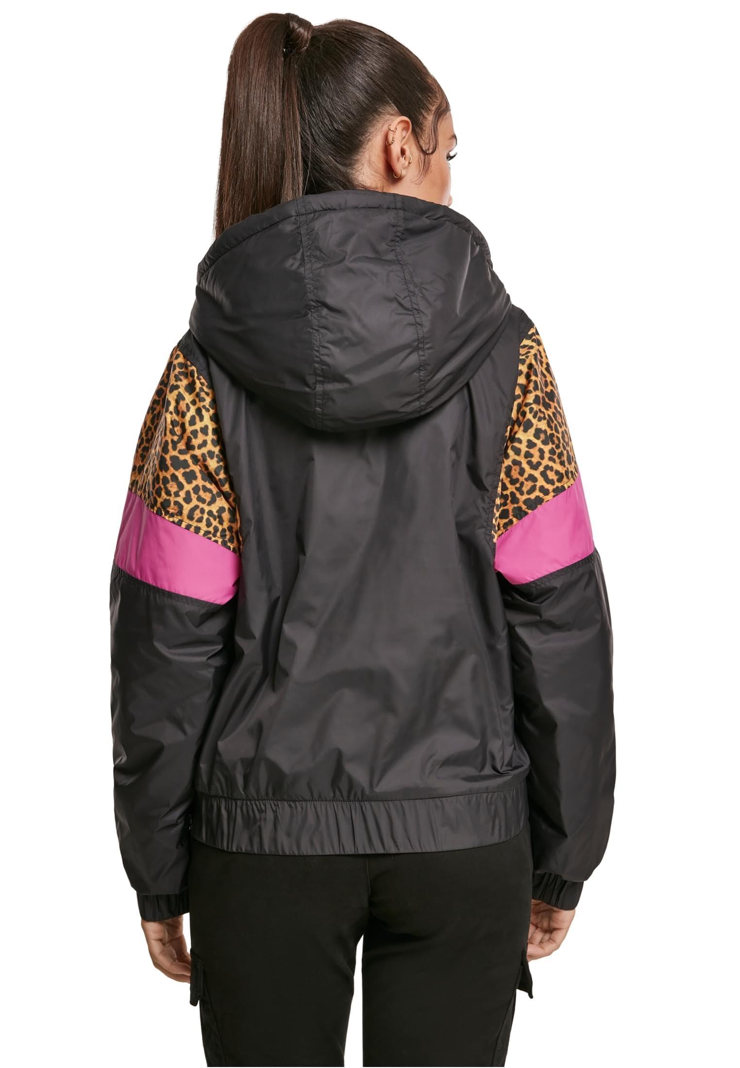 Urban Classics Damen Jacke Ladies Leo Pull Over Jacket mit Animal-Print, Zipper und Bauchtasche, in 4 Farbvarianten erhältlich, Größe XS bis 5XL
