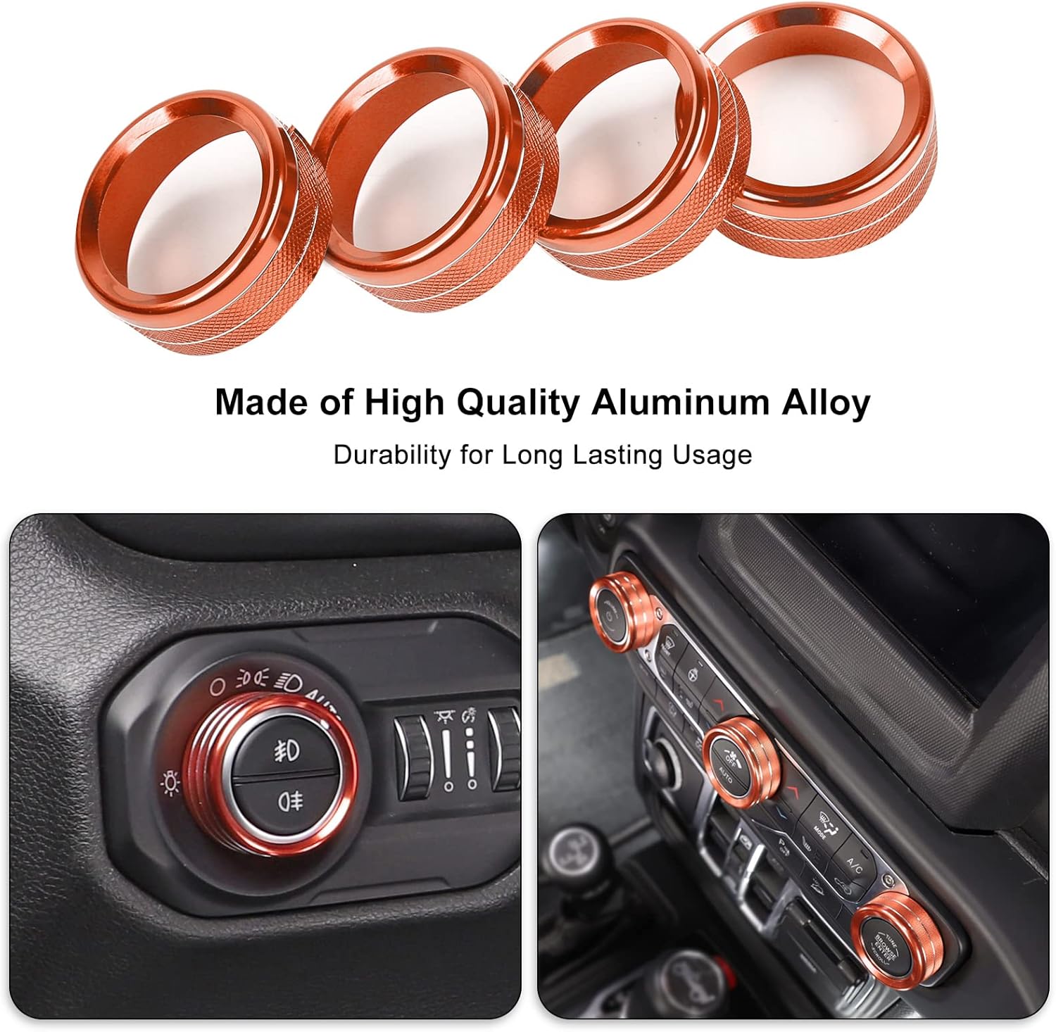 Center Console Air Conditioner Switch Knob Trim Cover Headlight Knob Trim Cover Aluminum Alloy Interior Accessories for Jeep Wrangler JL JLU & Gladiator JT 2018-2024,Orange