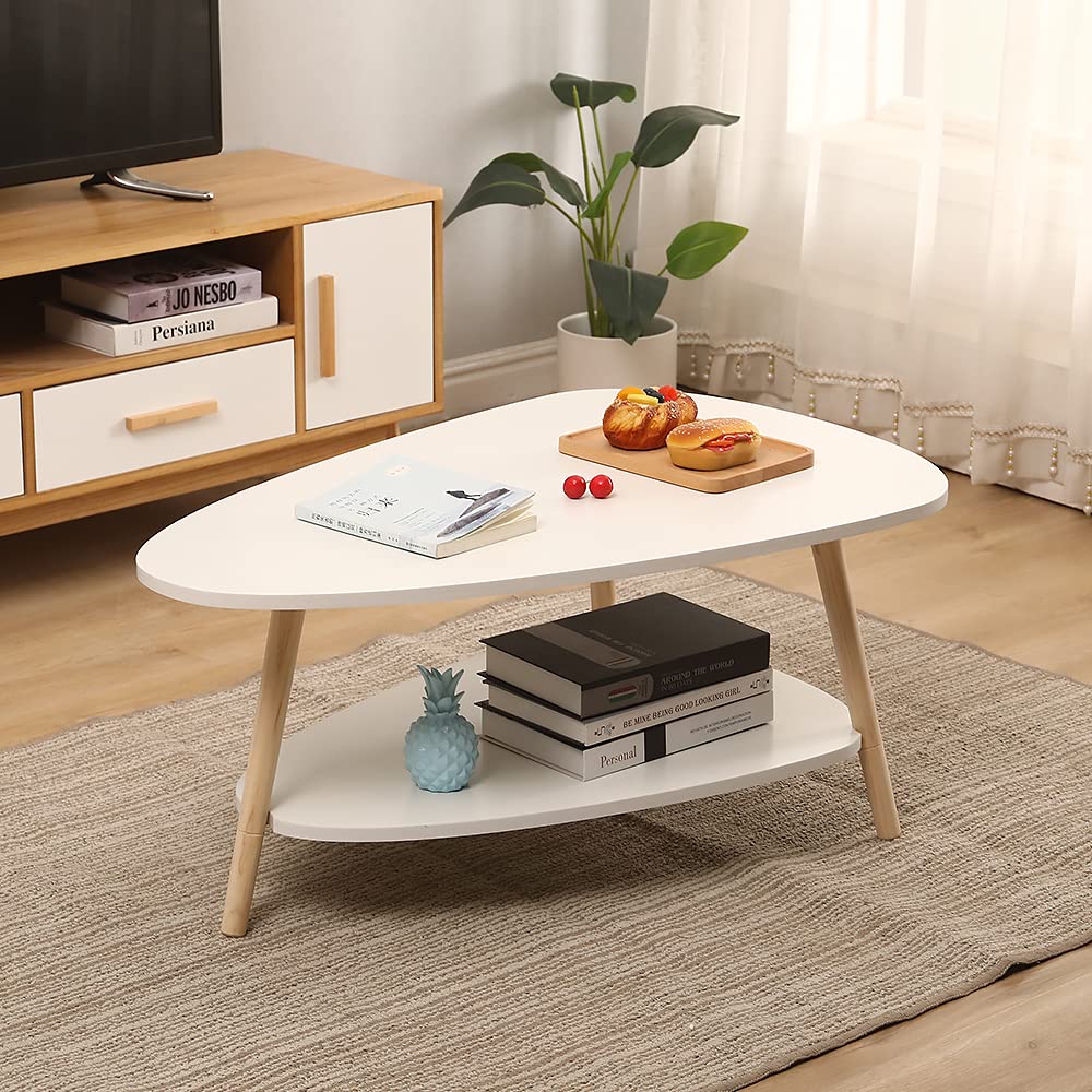 HUOLE Tavolino Salotto 2 Ripiani, Tavolino da Pranzo in Legno per Camera da Letto,comodino,Tavolino da Caffè, per divano, supporto per fiori, robusto,90 * 60 * 40 cm-bianco