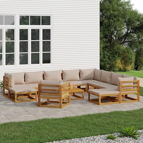 Miniatura 13 de 7-Piece Outdoor Patio Furniture Set with Green Cushions Solid Acacia Wood Modular Conversation Set for Backyard Balcony Porch Green/2x Corner + 4x