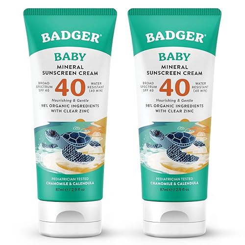 Badger Crema de protección solar SPF 40 para bebés (paquete de 2) Protector solar para bebés de amplio espectro resistente al agua con óxido de