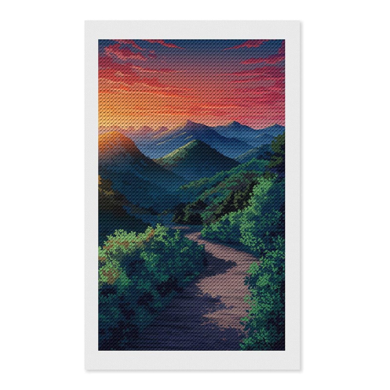 Junmoney Mountain Path at Sunset DIY Diamond Art Canvas Kit 12"x20", for Teens, Finish and Display, Holiday Gift Idea, Vintage Style Decor