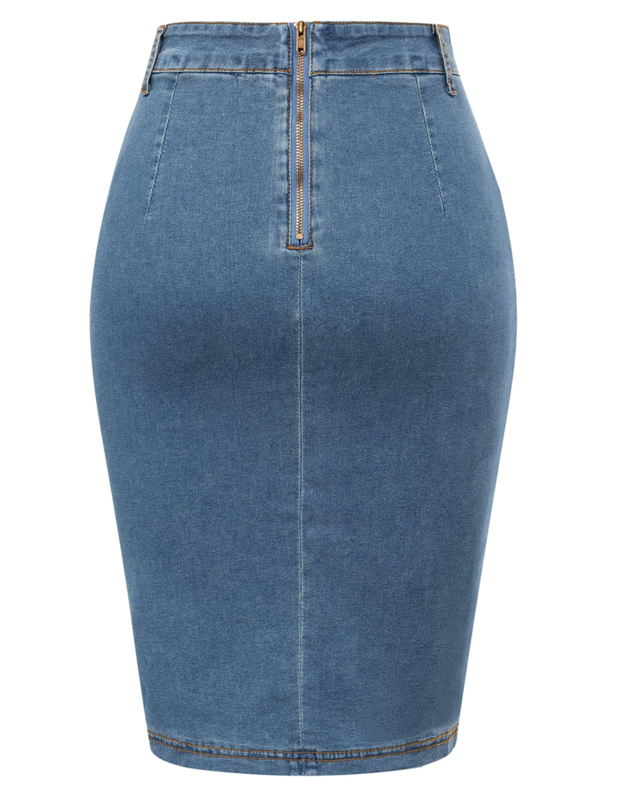 Belle Poque Denim Pencil Skirt for Women Ruched Bodycon Jeans Skirt with Belt High Waisted Pencil Skirts: Medium Light Blue