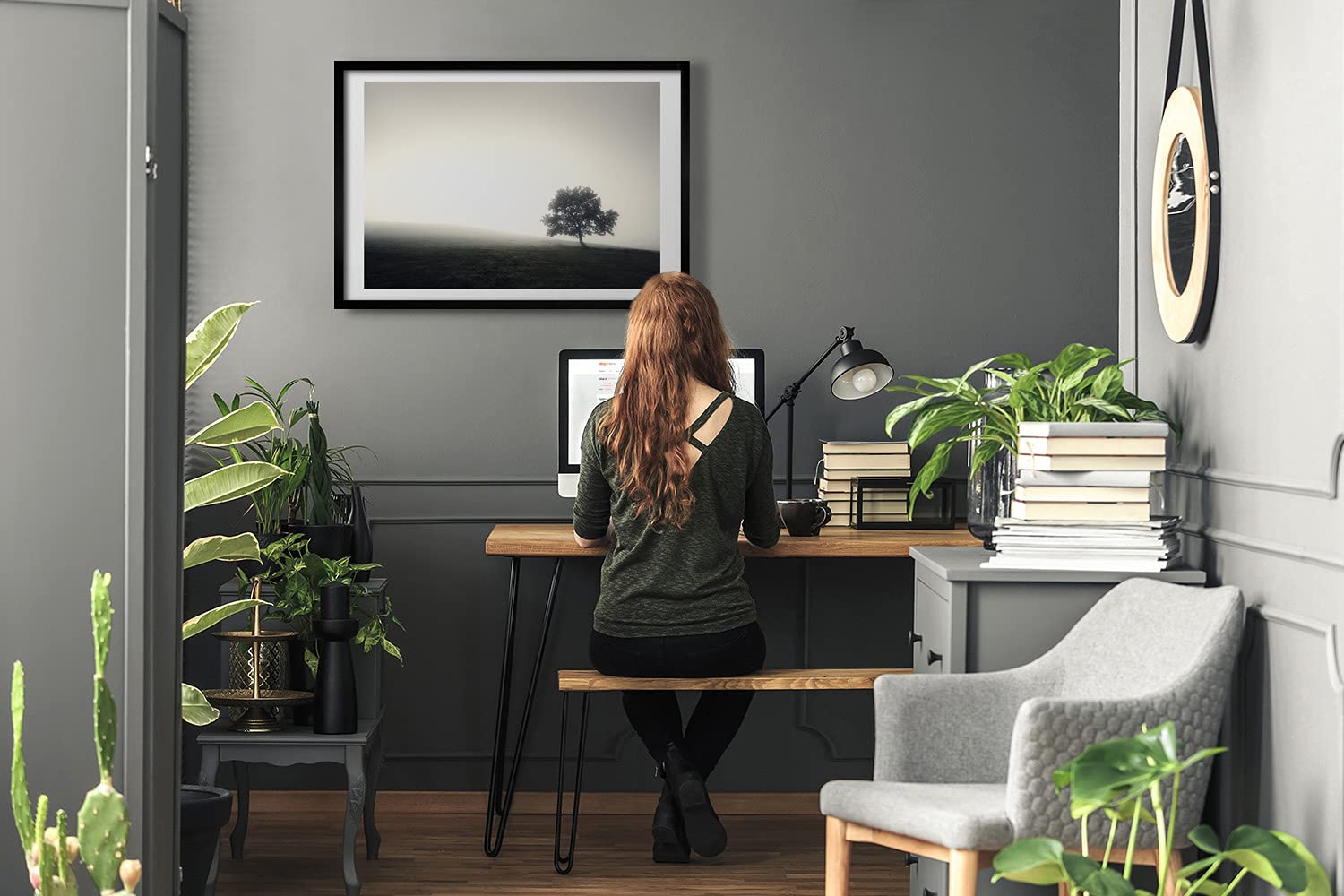 Tulup Obraz w Ramce MDF 70x50cm Do Kuchni Salonu Sypialni Grafika Fotoobraz Rama Oprawiony Dekoracja Na Ścianę Obrazek Ścienny - Samotne drzewo