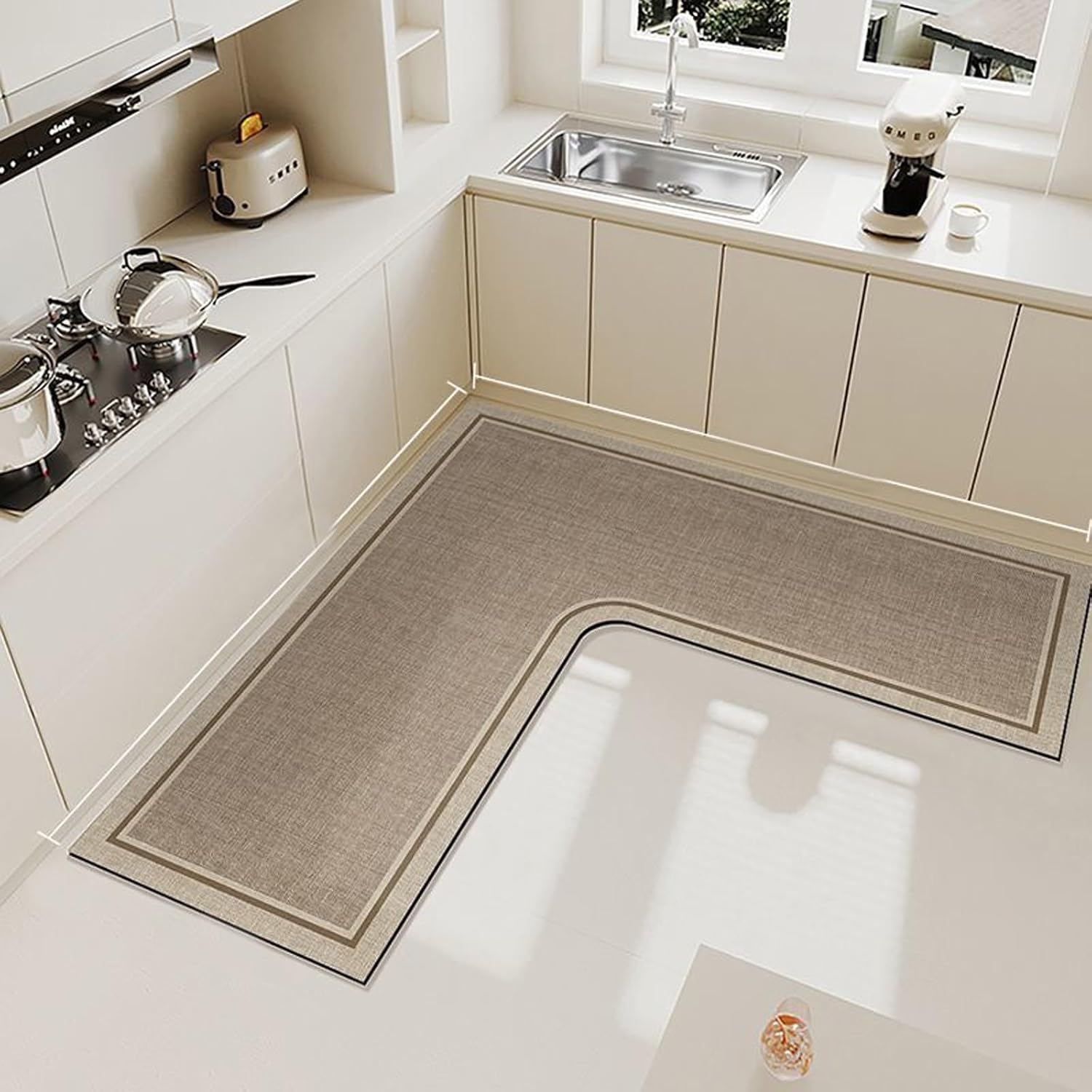Corner Sink Kitchen Mat, 1-Piece L Shaped Rug for Kitchen, Super Absorbent Kitchen Floor Mats, Anti-Slip(Color 5,90 * 90 * 45cm)