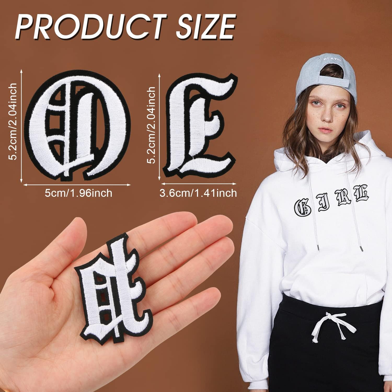 DREMISI Gothic Iron On Letters for Clothing A-Z 26 Varsity Letter Patches Old English Letters 0-9 Iron on Numbers for Clothing Number Badge Goth Iron On Patches Fabric Patches for Jeans Bags, Silver
