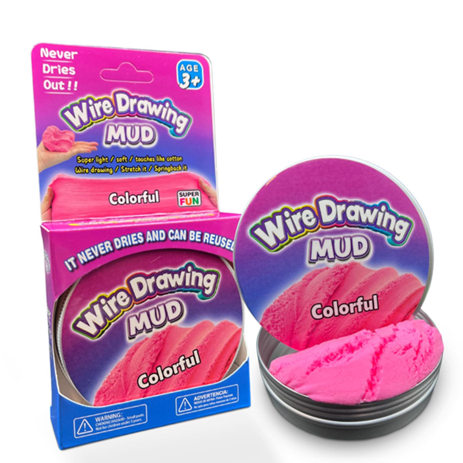 Colourful Mud - 2 x Squeezable Exciting Putties Non-Toxic Long Lasting Non-Drying Stress Relief Hand Exercise Science Learning & Fun for Kids