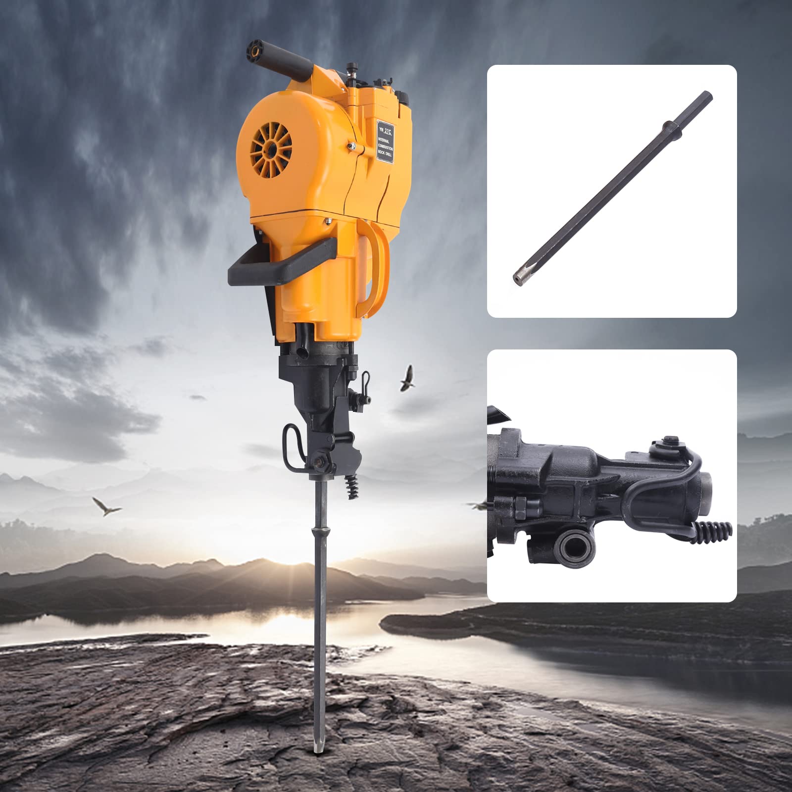 Rock Breaker Hammer 2 Storke Gasoline Rock Drill with Hexagonal Drill YN27C Breaker Hammer for Mines Road Construction Quarrying National Defense