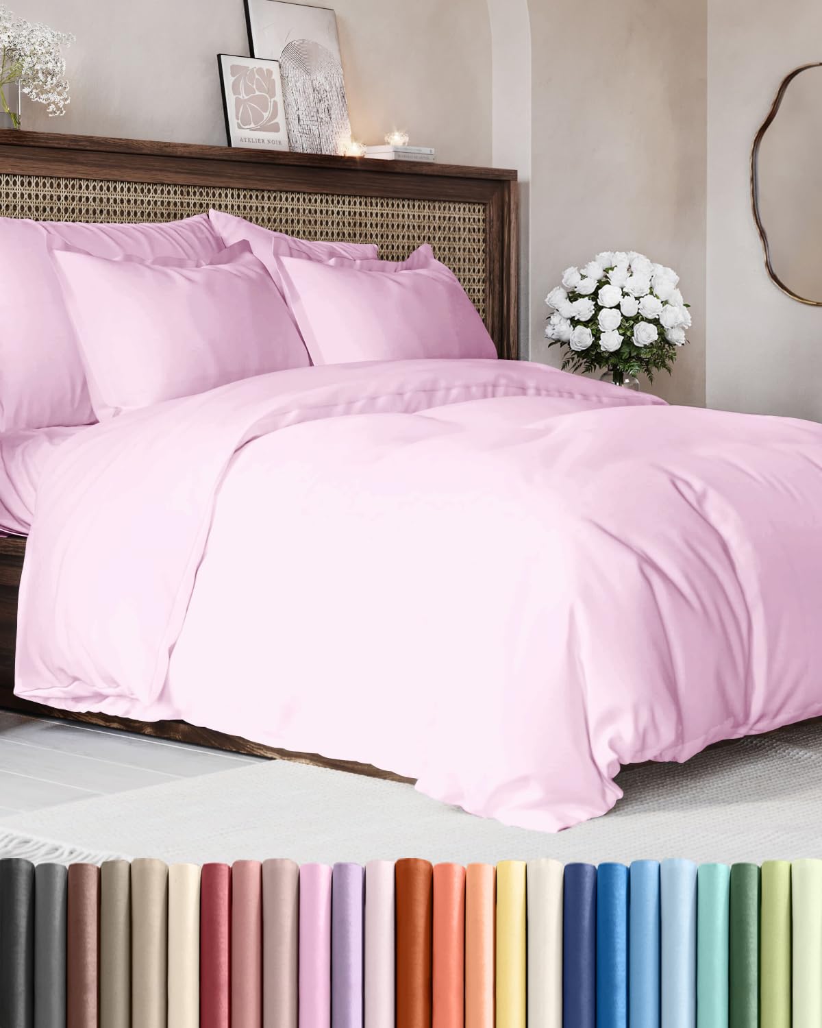 Duvet Cover Oversized King - 3 Piece with Zipper Closure - Light Pink