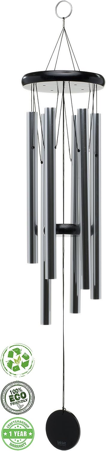 Brooklyn Basix Freedom Chime for Patio, Garden, Terrace and Balcony - Beautiful Outdoor Decor - Easy to Install Wind Chimes - Durable and Hand Tuned (Black/Polished Silver, Large 40")