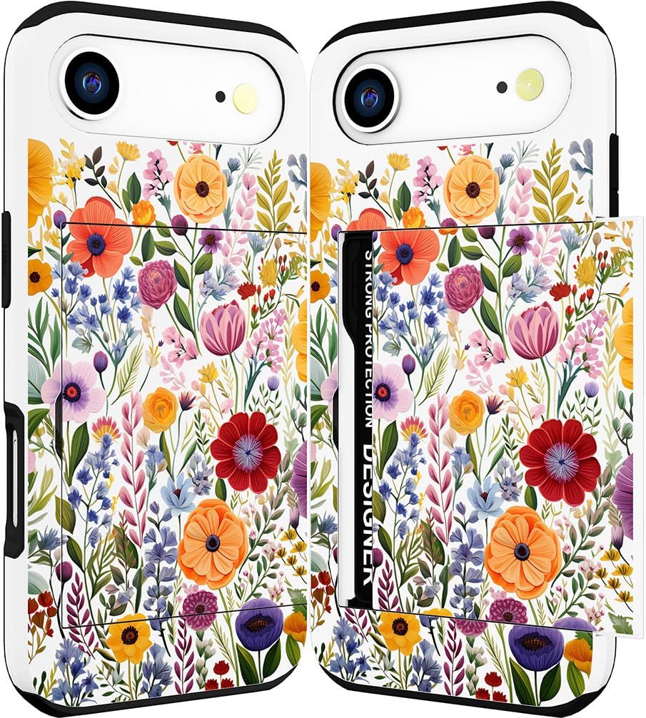 Compatible with iPhone 17 Air Case Wallet Cute for Women with Design,Rugged Credit Card Holder Slot Protective Phone Skin Cases Girly Design (Red Vibrant Colorful Flowers)