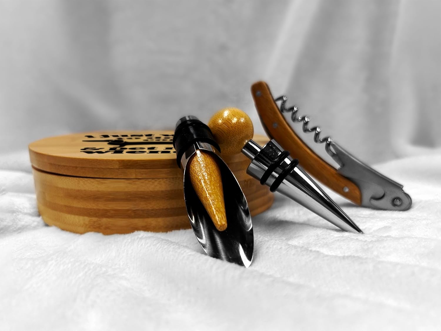 The SpreadPassion Store - I Just Want To Drink Coffee and Pet My Wiener Bottle Opener Tool Set – Bamboo Made Wine Opener Set for Birthday, Anniversary, and Christmas Gift - Essential Wine Tools