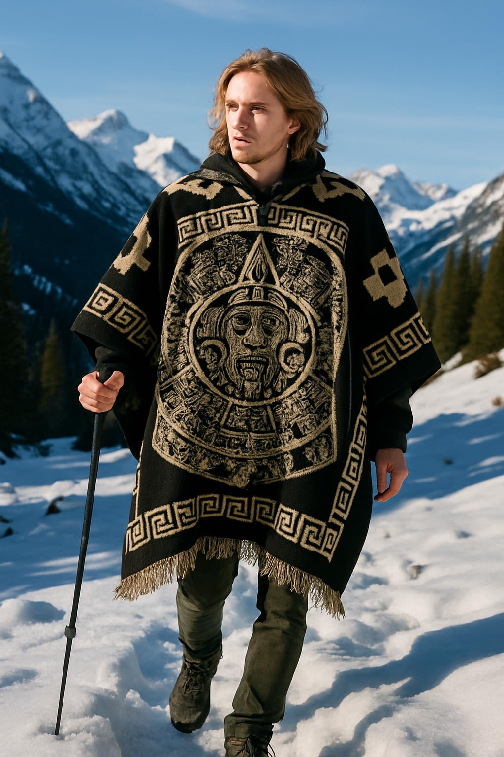 Gamboa Premium Alpaga Laine Poncho Homme Mexicain Polaire Manteux Automne Hiver