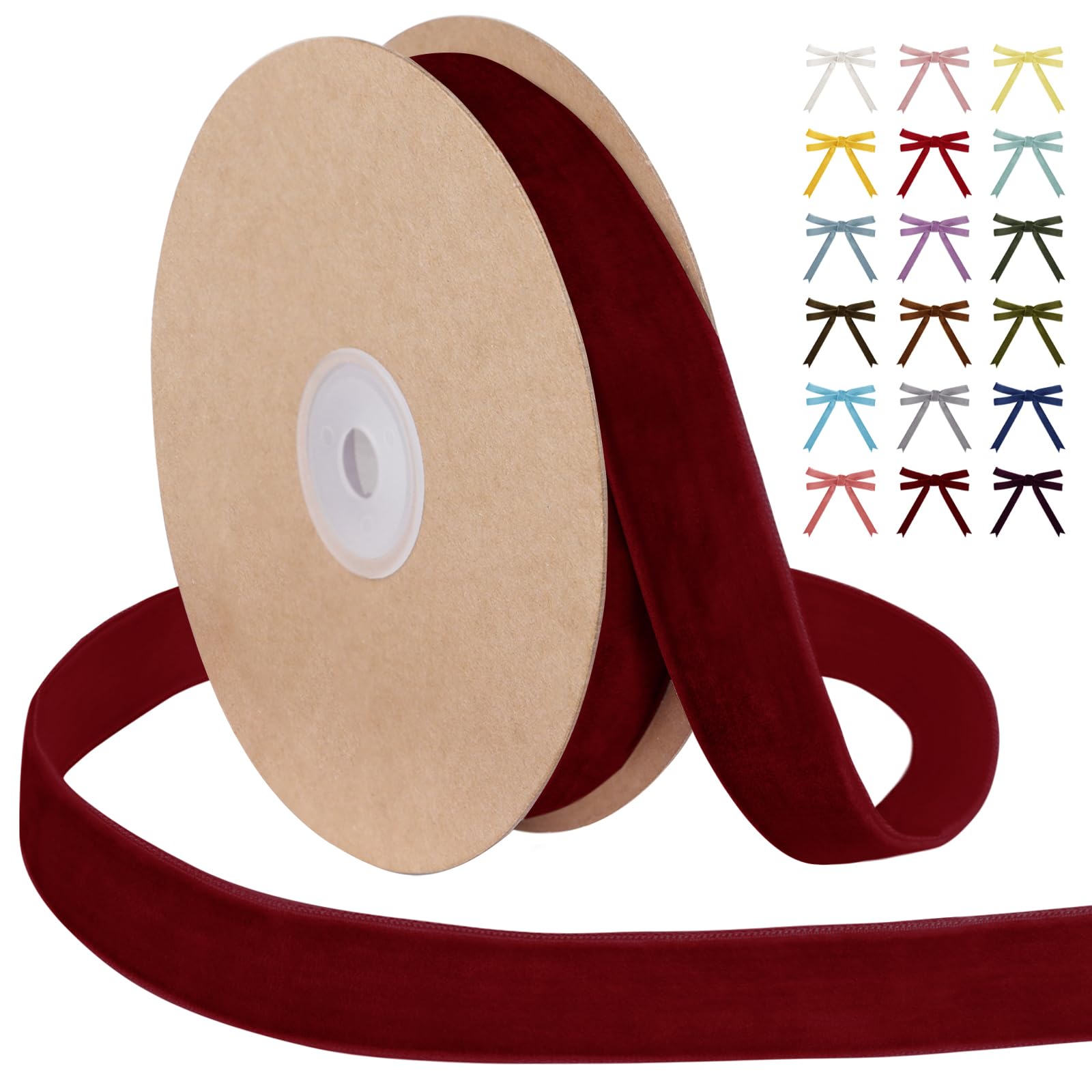 Uiopa Wine Red Velvet Ribbon, 25mm x 9m Single Face Wrapping Ribbon, Vintage Velvet Ribbons for Gift Wrapping Wreaths