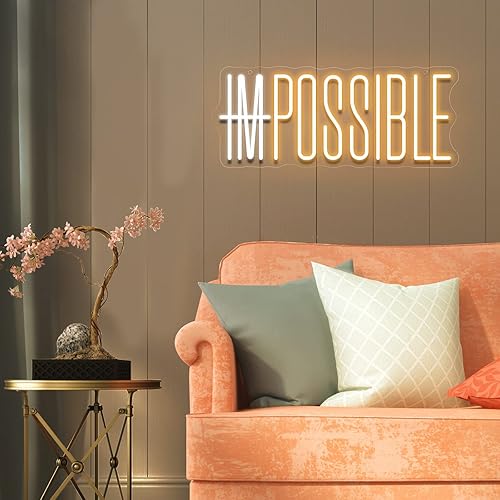 Miniatura 2 de IMPOSSIBLE - Letrero LED de neón para decoración de pared, con cita motivacional, luces de neón LED para decoración de fiesta, interruptor