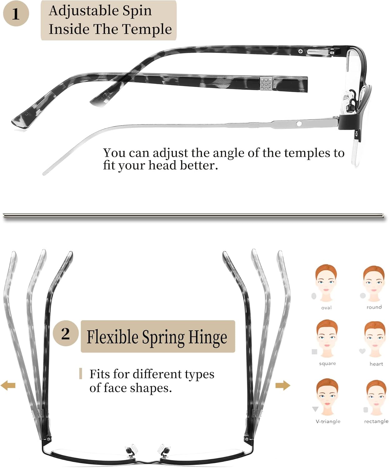 3 Pack Reading Glasses for Women Blue Light Blocking, Metal Oval Half Frame Womens Readers Glass with Spring Hinge, Anti Blue Ray Reduce Eye Strain Glare Headache(175 Magnification Strength) - Image 3