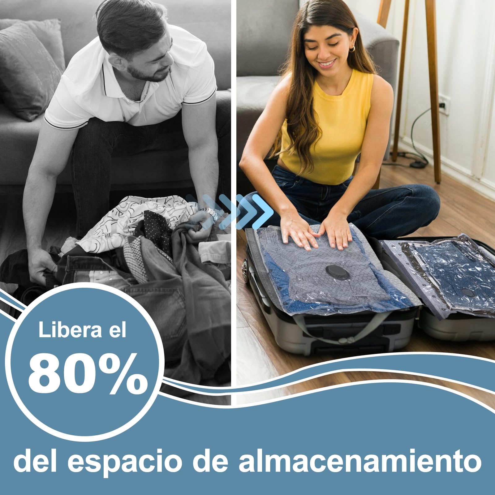 Bolsas Almacenaje Ropa al Vacío 6 Piezas con Bomba Eléctrica Inalámbrica 2*S(40x50cm)+2*M(40x60cm)+2*L(50x60cm), Carehabi Bolsas para Guardar Ropa para Viajes, Carga USB-C para Maletas y Armario