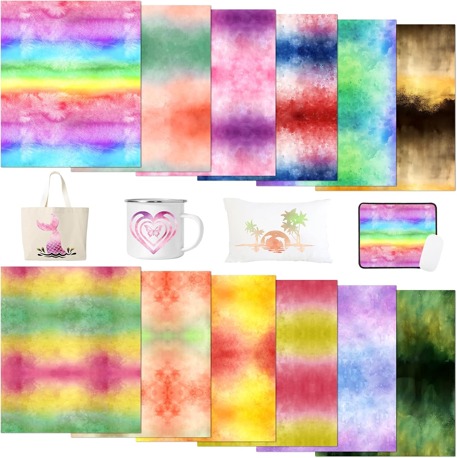 Tintnut Watercolor Sublimation Transfer Paper - 12 Sheets 12"x10", Gradient Color Sublimation Ink Transfer Sheets for DIY Mugs, Tumblers, T-Shirts