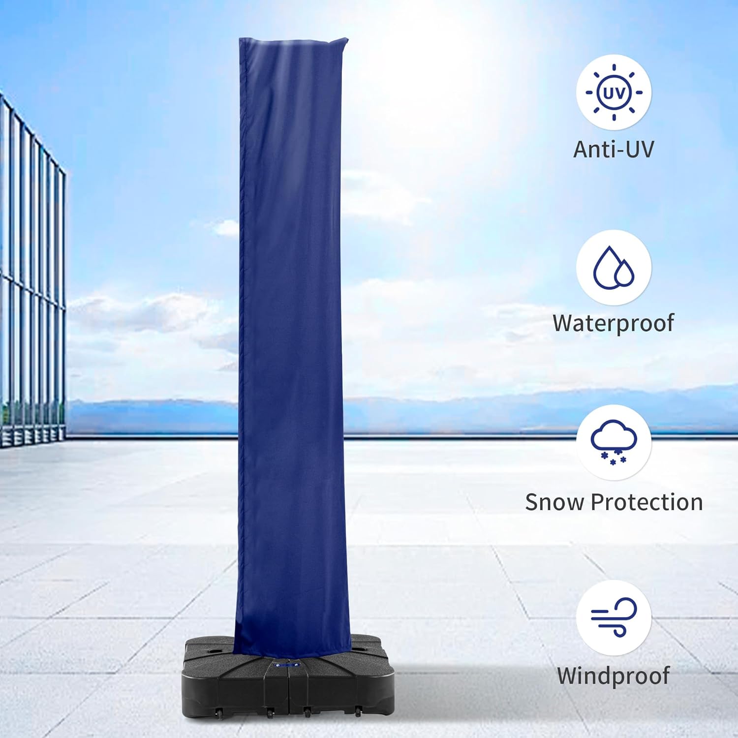 Patio Umbrella Cover, Water Resistant Replacement Covers with Zipper and Rod Fit 9-13 Ft Outdoor Cantilever Umbrellas, Navy - Image 4