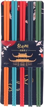 Chopsticks Set, BOENLU 9.5 Inch Silicone Wrapped Stainless Steel Chopsticks Set Dishwasher Safe Non Slip Reusable for Cooking 5 color