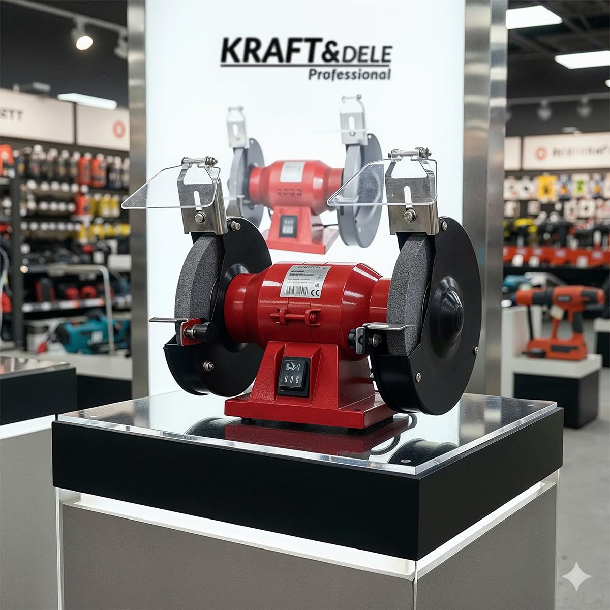 KRAFT&DELE KD532 Esmeriladora de banco 1500W con discos dobles 150mm | Amoladora de banco y afilador eléctrico | Máquina de afilar cuchillos con piedra esmeril y protector contra chispas
