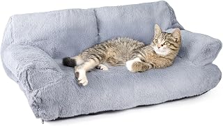 Fluffy Cat & Dog Bed, Removable & Washable Indoor Pet Bed – Soft Cozy Couch for Cats and Small Dogs, 75×46×25cm (Grey) deal from Amazon
