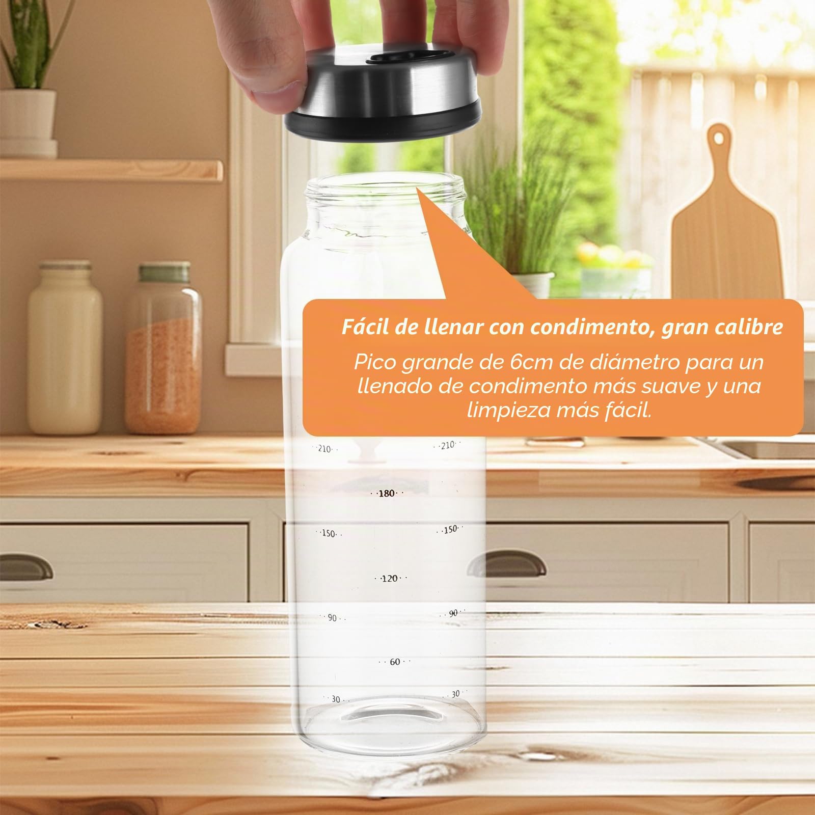 AKOLAFE 4 Piezas Tarros Especias Vidrio Borosilicato 300 ml, Botes con Tapa Giratoria y 4 Tipos de Agujeros para Cocina Barbacoa Salero Pimentero Uso Diario