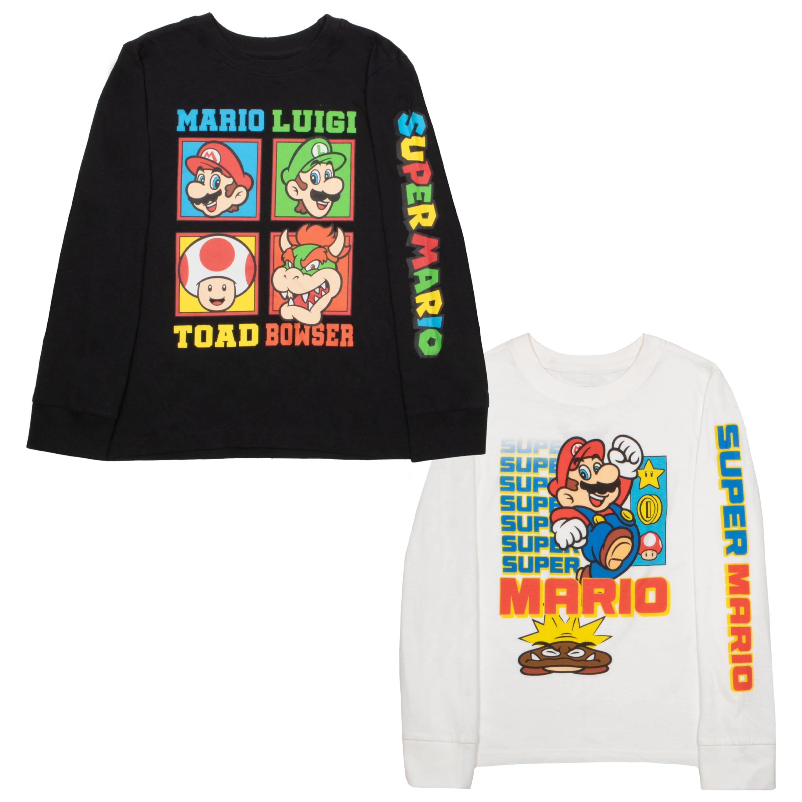 Nintendo Kids Super Mario Bros Mario & Luigi Boys Long Sleeve 2-Pack T-Shirt Bundle Set for Boys