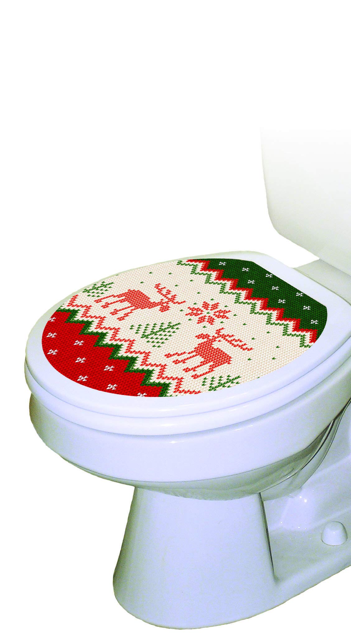 Toilet Tattoos Winter Moose Sweater Toilet Seat Decal, Elongated