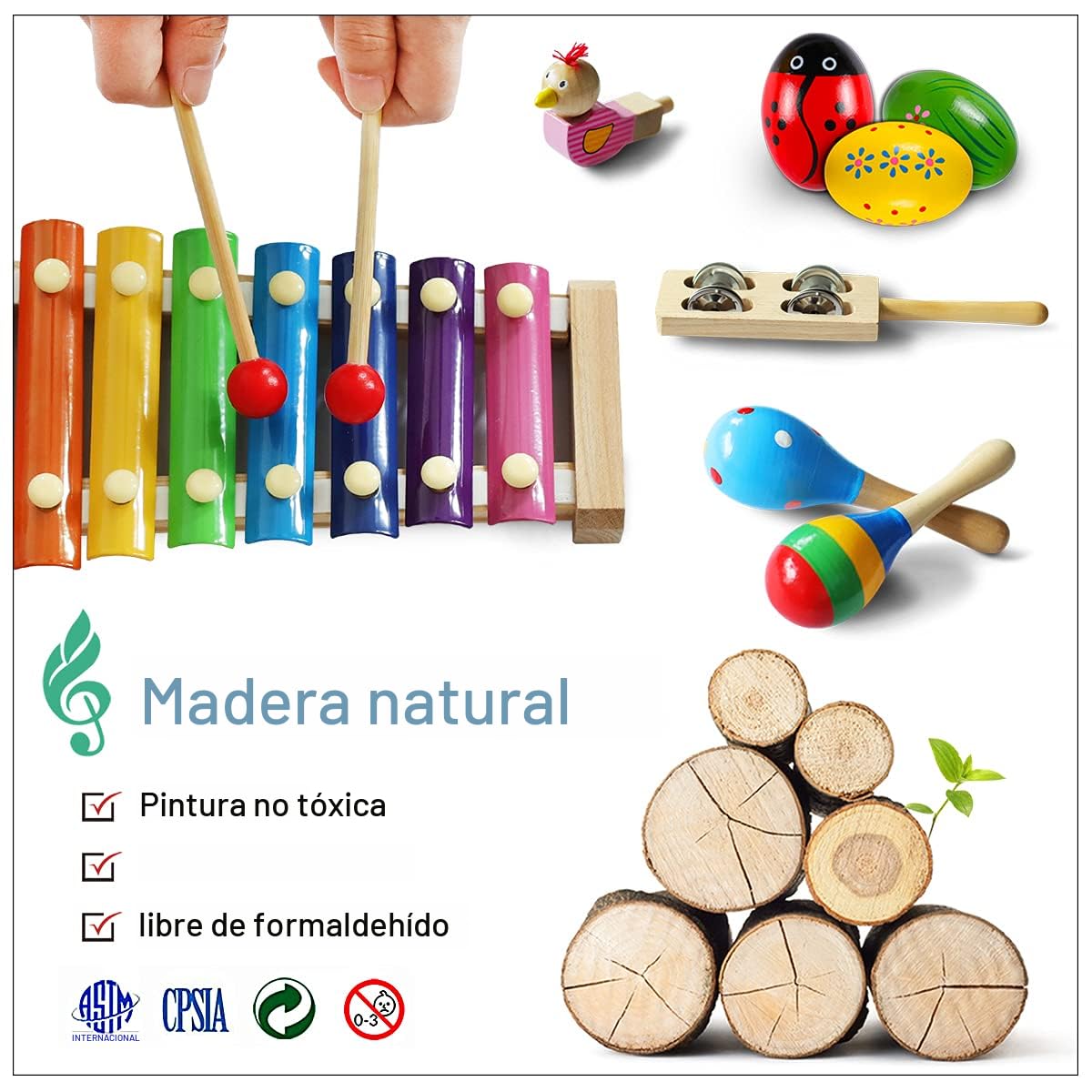 Set De 25 Instrumentos Musicales De Madera Para Niños, 14 Tipos Diferentes, Incluye Mochila, Ideal Para Regalo Educativo