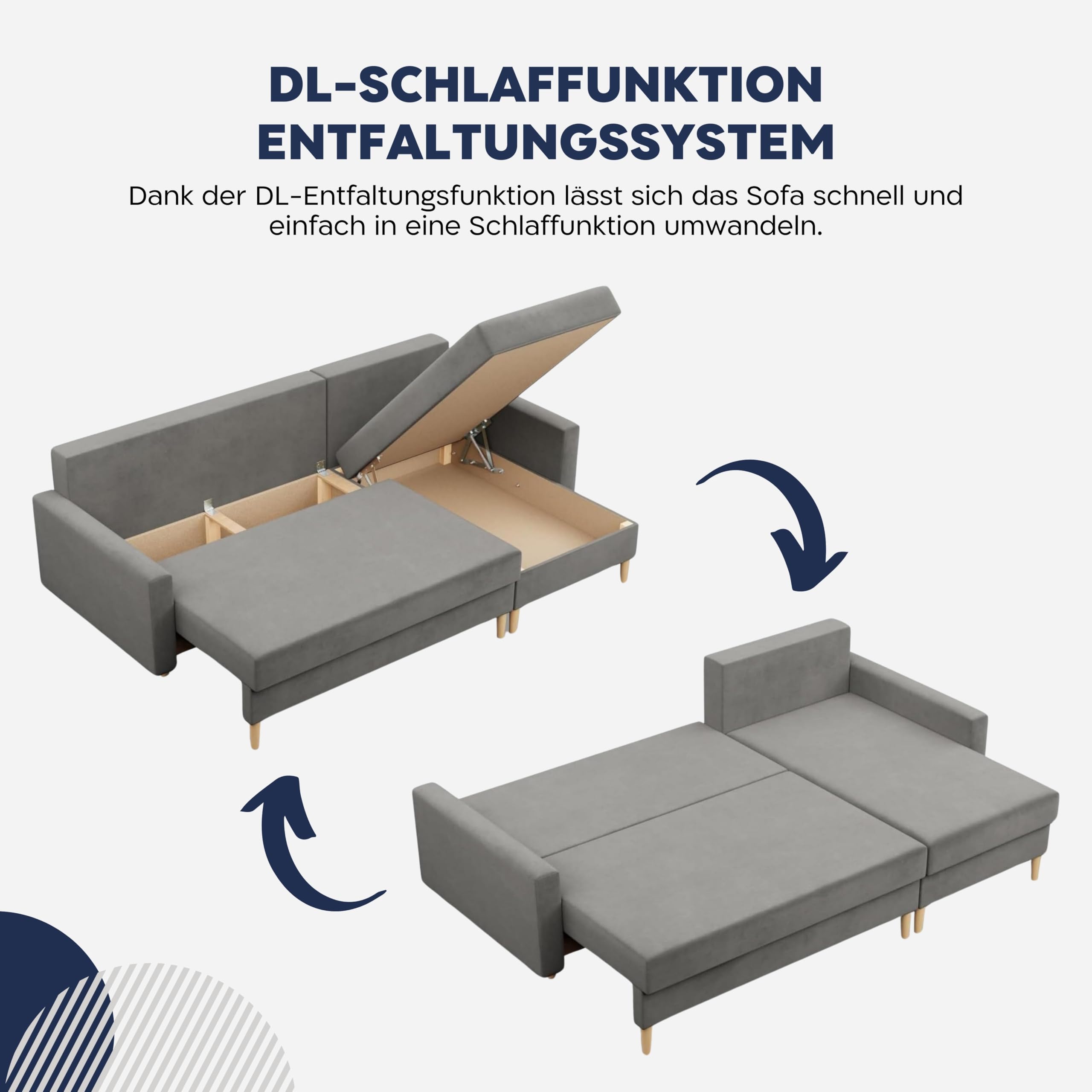 Mebligo - Ecksofa mit Schlaffunktion und Bettkasten Blank, Eckcouch Convertible (Links und Rechts) Sofa L Form 223 x 140 x 92 cm, Couch mit Bonellfedern, Ecke Sofa Wohnzimmer, Schlafsofa - Gelb