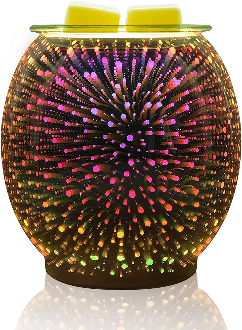Bobolyn Wax Melt Burner Warmer Glass Electric Oil Burner Melter Fragrance Oil Burner for Home Office Bedroom Living Room Gifts (3D Fireworks-Jar)