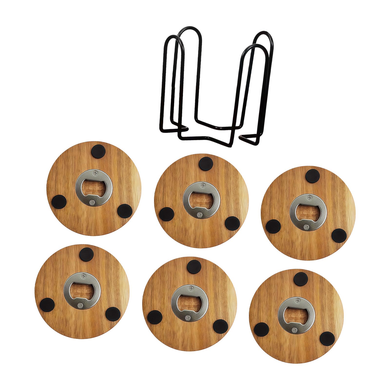 Multipurpose Round Wooden Coasters and Beverage Opener Set Insulated Cup Mat for Housewarming and Hosting Guests Bottle Opener Ride Thick Wooden Beverage Coasters Incorporating Bottle Opening Cup Mat
