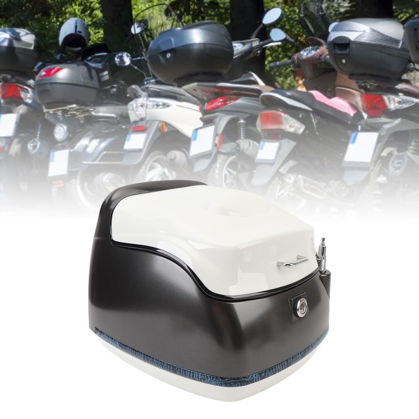 Kufer Górny Motocykla, Wodoodporny Kufer Górny Motocykla 38L z blokadą zabezpieczającą, Kufer Tylny Motocykla, futerał do Przechowywania, Kufer Górny na Bagażnik (czarny biały)