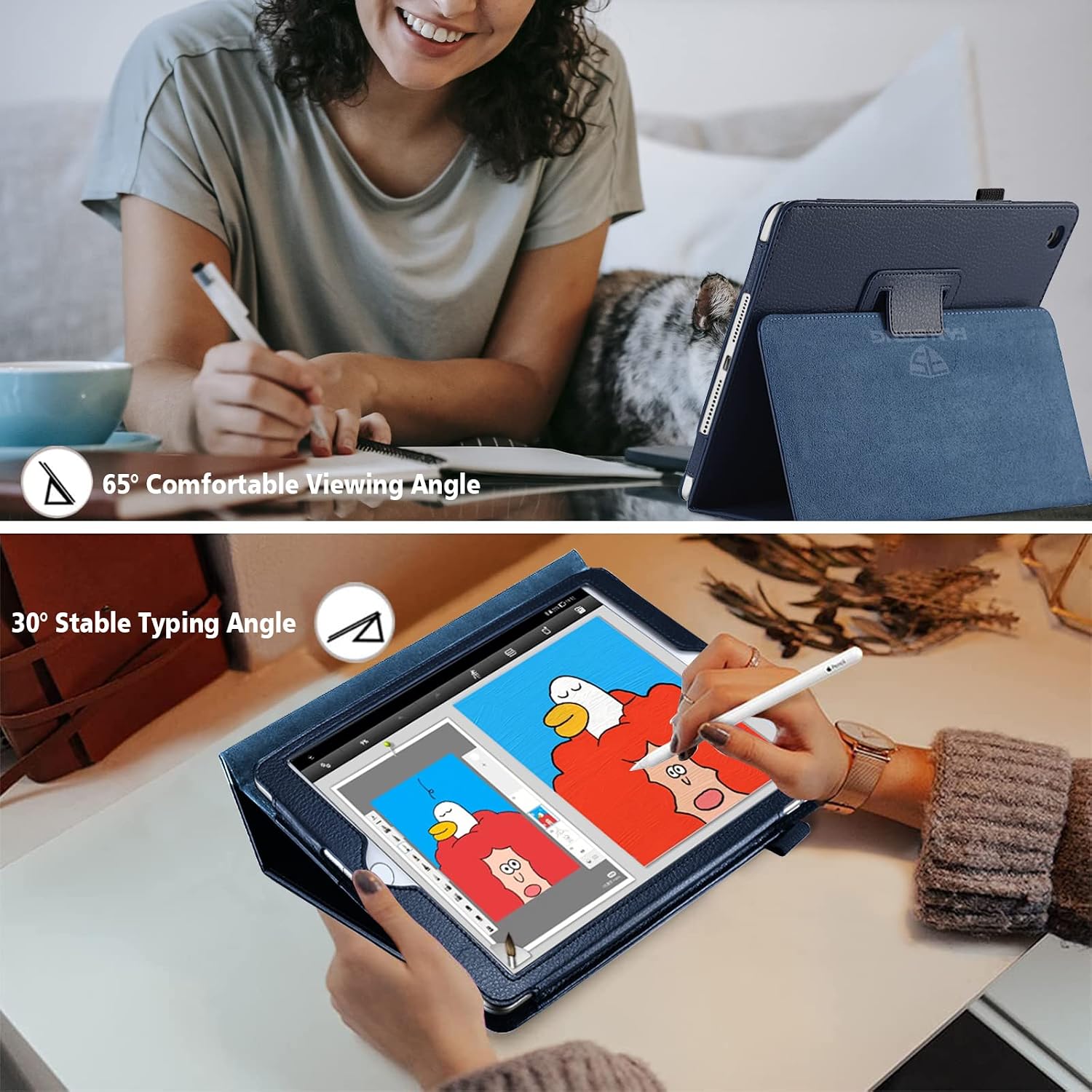 Fan Song iPad 9th/8th/7th Generation Case 10.2 Inch Cover with Pencil Holder Leather Flip Stand Sleep Wake Slim Fit Smart case for iPad 7th/8th/9th Generation (2021/2020/2019)